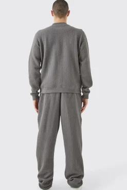Oversized Quilted Herringbone Bomber Set | BoohooMAN UK