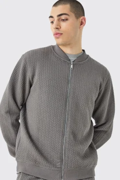 Oversized Quilted Herringbone Bomber Set | BoohooMAN UK