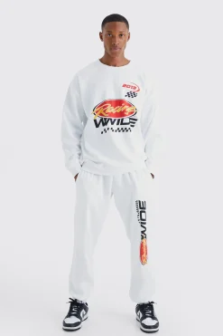 Oversized Racing Moto Sweat Tracksuit | BoohooMAN UK