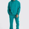 Oversized Raw Applique Hooded Gusset Tracksuit | BoohooMAN UK