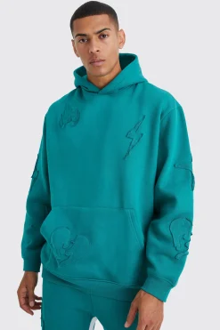 Oversized Raw Applique Hooded Gusset Tracksuit | BoohooMAN UK