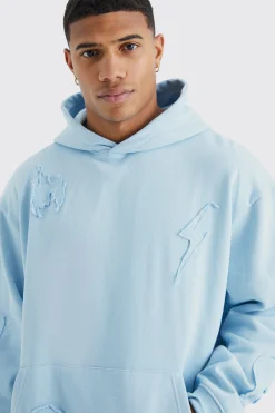 Oversized Raw Applique Hoodie | BoohooMAN UK