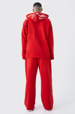 Oversized Raw Edge Script Embroidered Hoodie | BoohooMAN UK