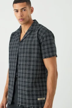 Oversized Raw Hem Boucle Shirt | BoohooMAN UK