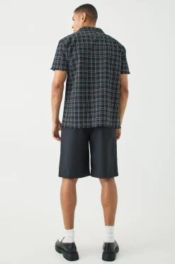 Oversized Raw Hem Boucle Shirt | BoohooMAN UK