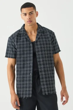 Oversized Raw Hem Boucle Shirt | BoohooMAN UK