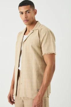 Oversized Raw Hem Boucle Shirt | BoohooMAN UK