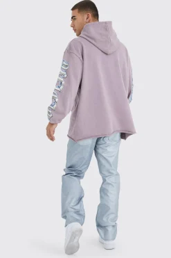 Oversized Raw Hem Washed Loopback Graphic Hoodie | BoohooMAN UK