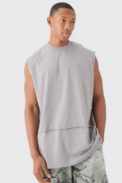 Oversized Raw Layer Tank | BoohooMAN UK