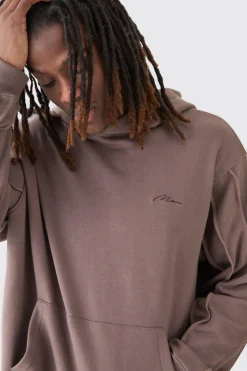 Oversized Raw Seam Man Signature Embroidered Hoodie | BoohooMAN UK