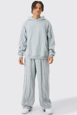 Oversized Raw Seam Man Sig Embroidered Hooded Tracksuit | BoohooMAN UK