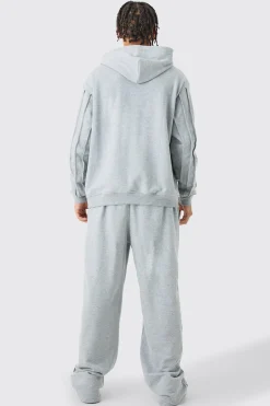 Oversized Raw Seam Man Sig Embroidered Hooded Tracksuit | BoohooMAN UK