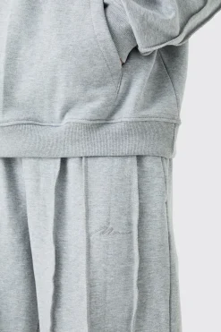 Oversized Raw Seam Man Sig Embroidered Hooded Tracksuit | BoohooMAN UK