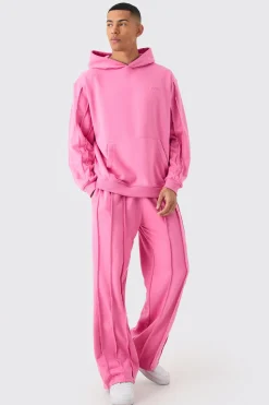Oversized Raw Seam Man Sig Embroidered Hooded Tracksuit | BoohooMAN UK