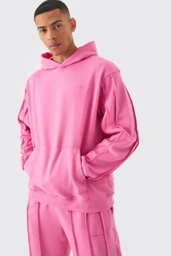 Oversized Raw Seam Man Sig Embroidered Hooded Tracksuit | BoohooMAN UK