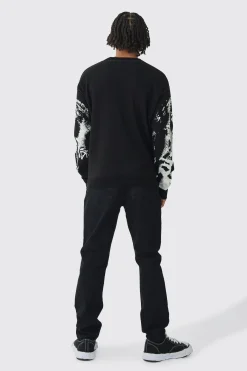 Oversized Renaissance Face Knit Jumper | BoohooMAN UK