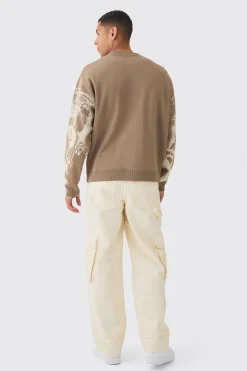 Oversized Renaissance Face Knit Jumper | BoohooMAN UK