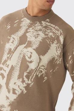 Oversized Renaissance Face Knit Jumper | BoohooMAN UK