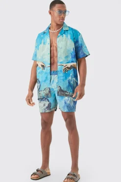 Oversized Renaissance Shirt & Swim Short Set | BoohooMAN UK