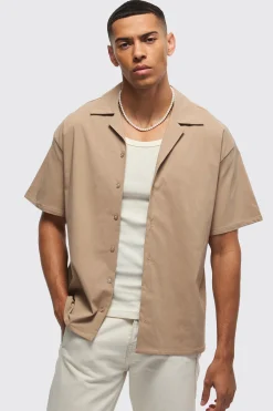 Oversized Revere Bengaline Shirt | BoohooMAN UK