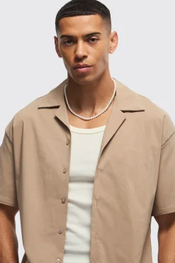 Oversized Revere Bengaline Shirt | BoohooMAN UK