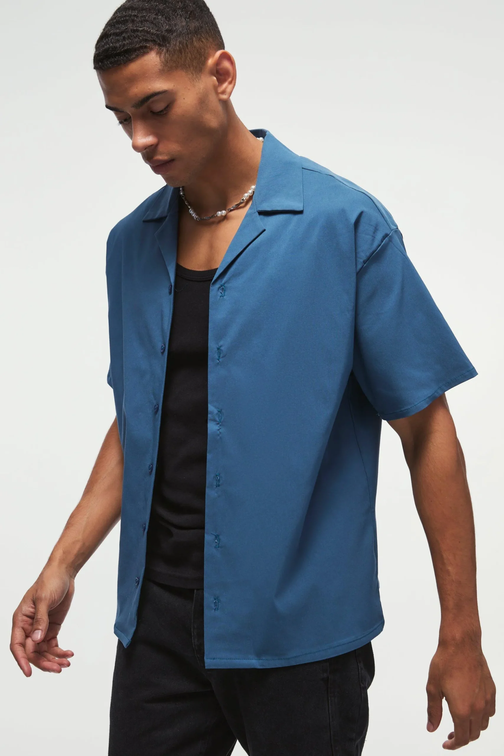 Oversized Revere Bengaline Shirt | BoohooMAN UK