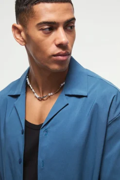 Oversized Revere Bengaline Shirt | BoohooMAN UK