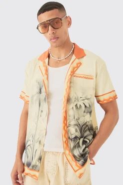 Oversized Revere Boarder Short Sleeve Shirt | BoohooMAN UK