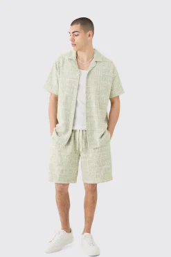 Oversized Revere Boucle Shirt & Short Set | BoohooMAN UK