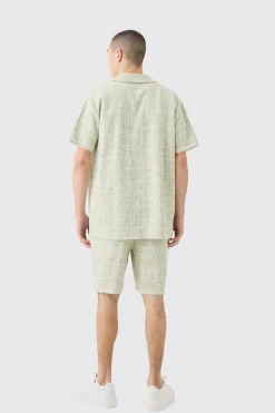 Oversized Revere Boucle Shirt & Short Set | BoohooMAN UK