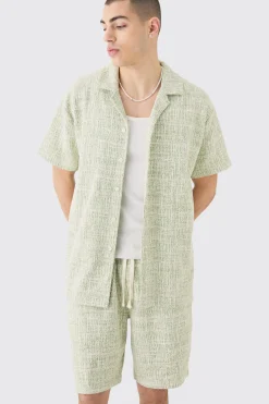 Oversized Revere Boucle Shirt & Short Set | BoohooMAN UK