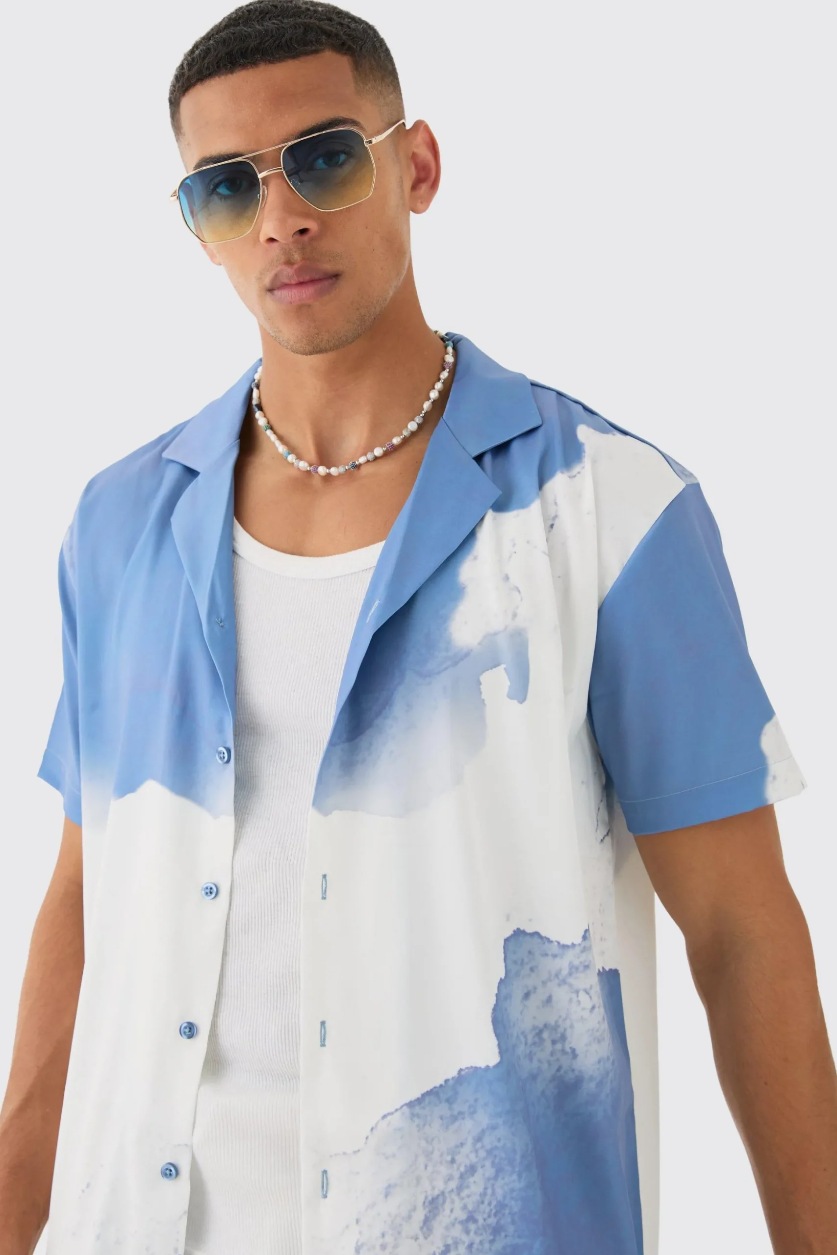 Oversized Revere Cloud Short Sleeve Shirt | BoohooMAN UK