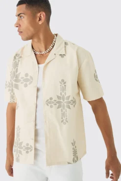 Oversized Revere Cross Print Shirt | BoohooMAN UK