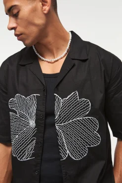 Oversized Revere Floral Embroidered Shirt | BoohooMAN UK