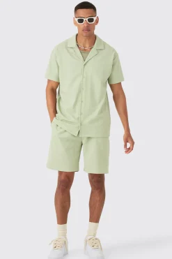 Oversized Revere Geo Jacquard Shirt & Short Set | BoohooMAN UK