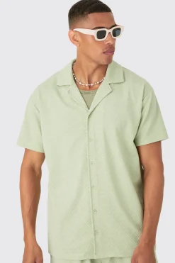 Oversized Revere Geo Jacquard Shirt & Short Set | BoohooMAN UK