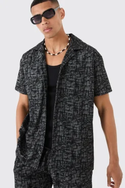 Oversized Revere Jacquard Shirt & Short Set | BoohooMAN UK