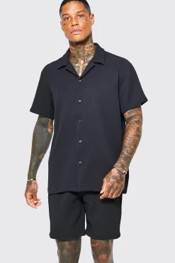 Oversized Revere Pleated Shirt And Short | BoohooMAN UK