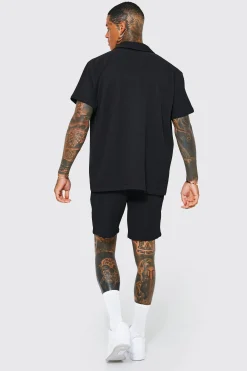 Oversized Revere Pleated Shirt And Short | BoohooMAN UK