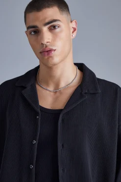 Oversized Revere Pleated Shirt And Short | BoohooMAN UK