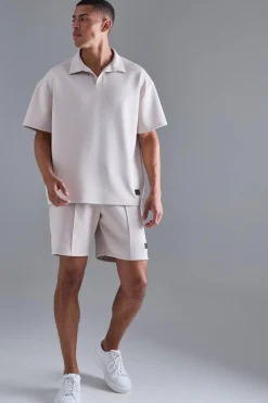 Oversized Revere Scuba Polo & Short Set | BoohooMAN UK