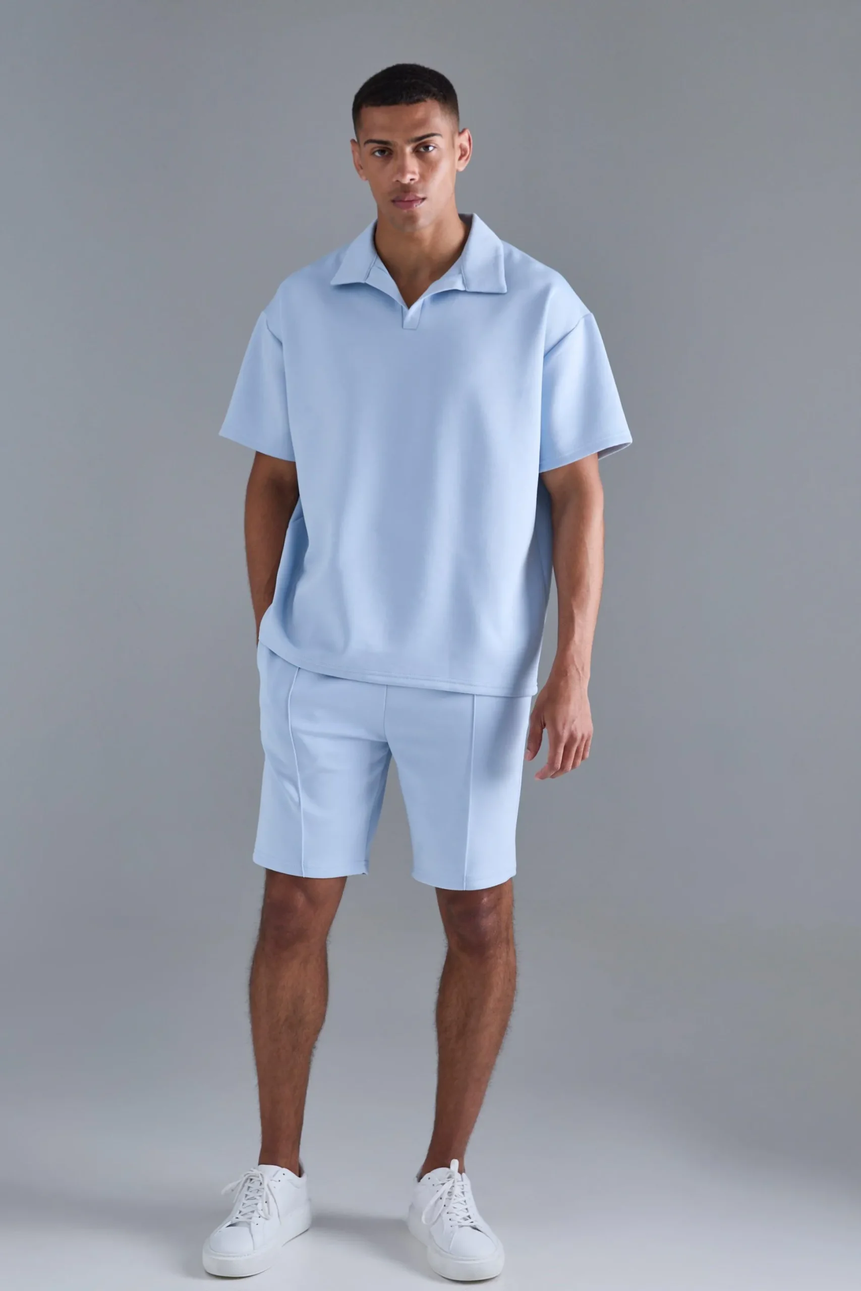 Oversized Revere Scuba Polo & Short Set | BoohooMAN UK