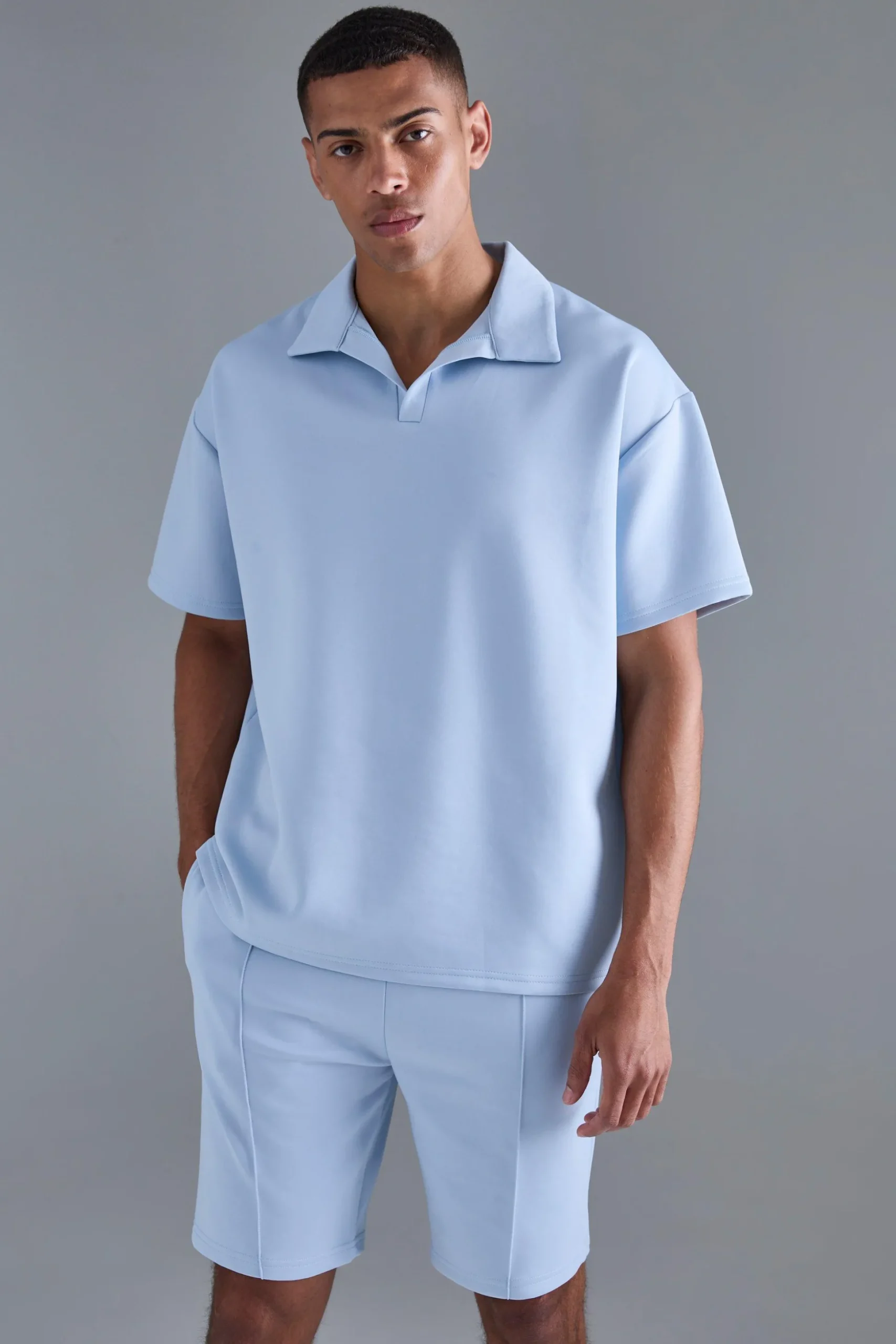 Oversized Revere Scuba Polo & Short Set | BoohooMAN UK