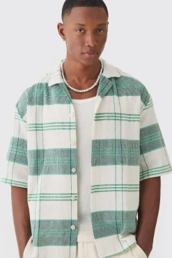 Oversized Revere Short Sleeve Check Shirt | BoohooMAN UK