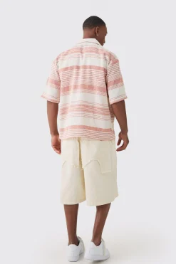 Oversized Revere Short Sleeve Stripe Shirt | BoohooMAN UK