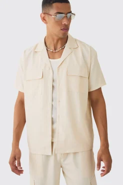 Oversized Revere Soft Twill Cargo Pocket Shirt | BoohooMAN UK