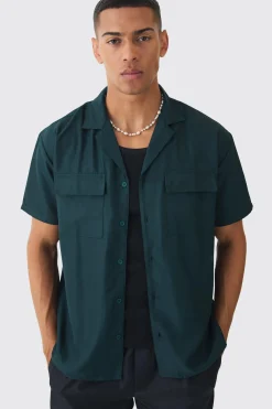 Oversized Revere Soft Twill Cargo Pocket Shirt | BoohooMAN UK