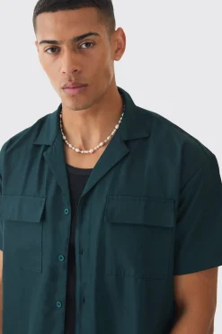 Oversized Revere Soft Twill Cargo Pocket Shirt | BoohooMAN UK