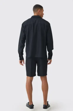 Oversized Revere Soft Twill Cargo Pocket Long Sleeve Shirt | BoohooMAN UK