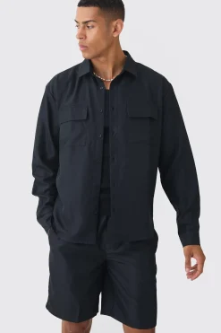 Oversized Revere Soft Twill Cargo Pocket Long Sleeve Shirt | BoohooMAN UK
